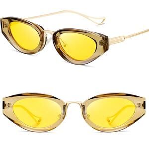 Vintage Cat Eye Sunglasses Yellow Frame Gold Arms Yellow Lens Retro Style